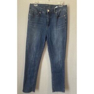 Seven7 Jeans Womens 10 Blue Weekend Slim Fit Stretch Distressed Denim Raw Hem